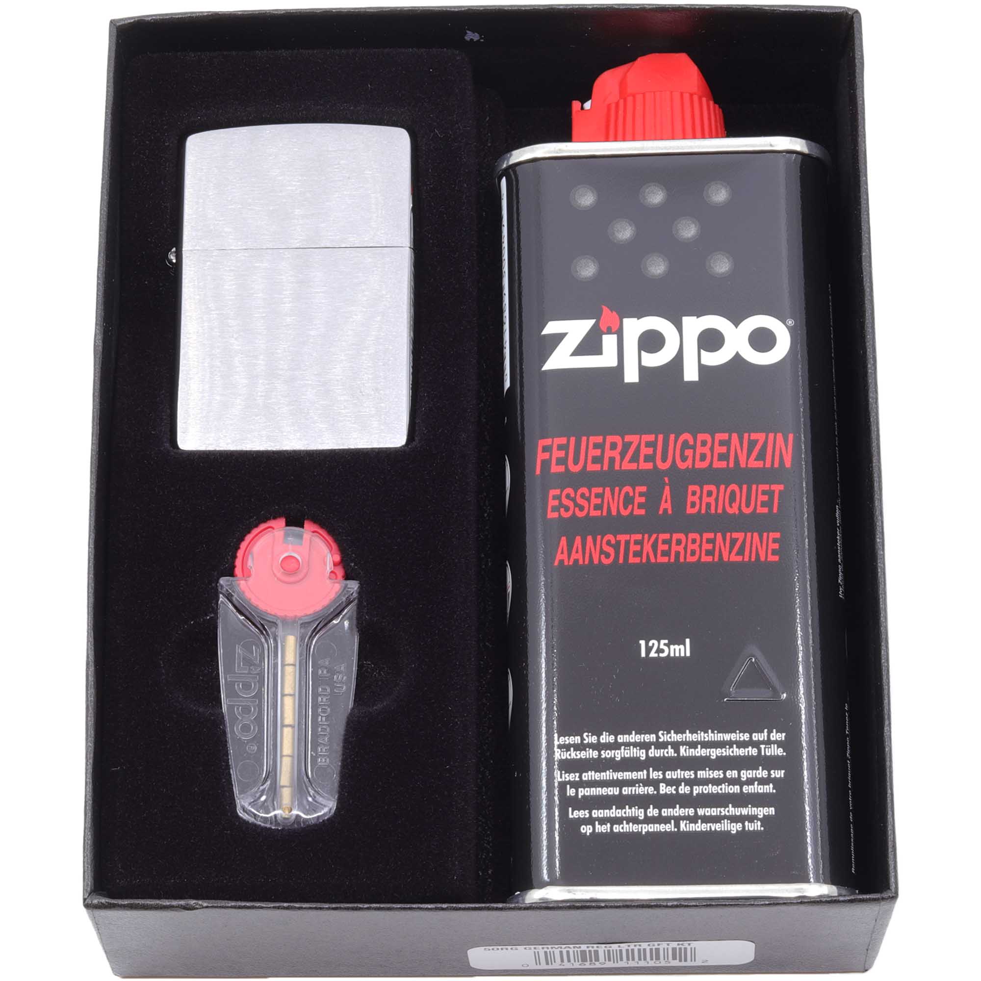 Zippo Lighter Set Chrome Brushed