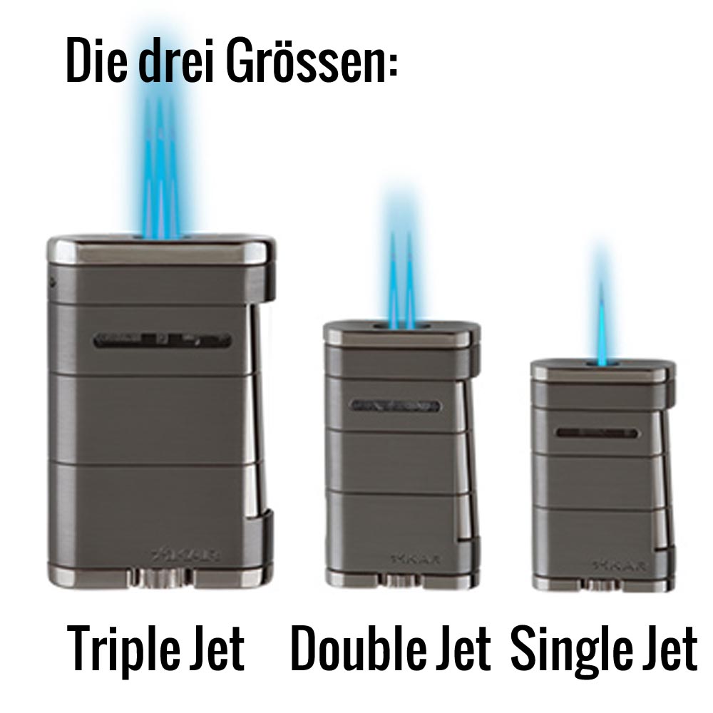 xikar_allure_groessen Liquidation Xikar Allume Triple Jet Feuerzeug schwarz 535BK