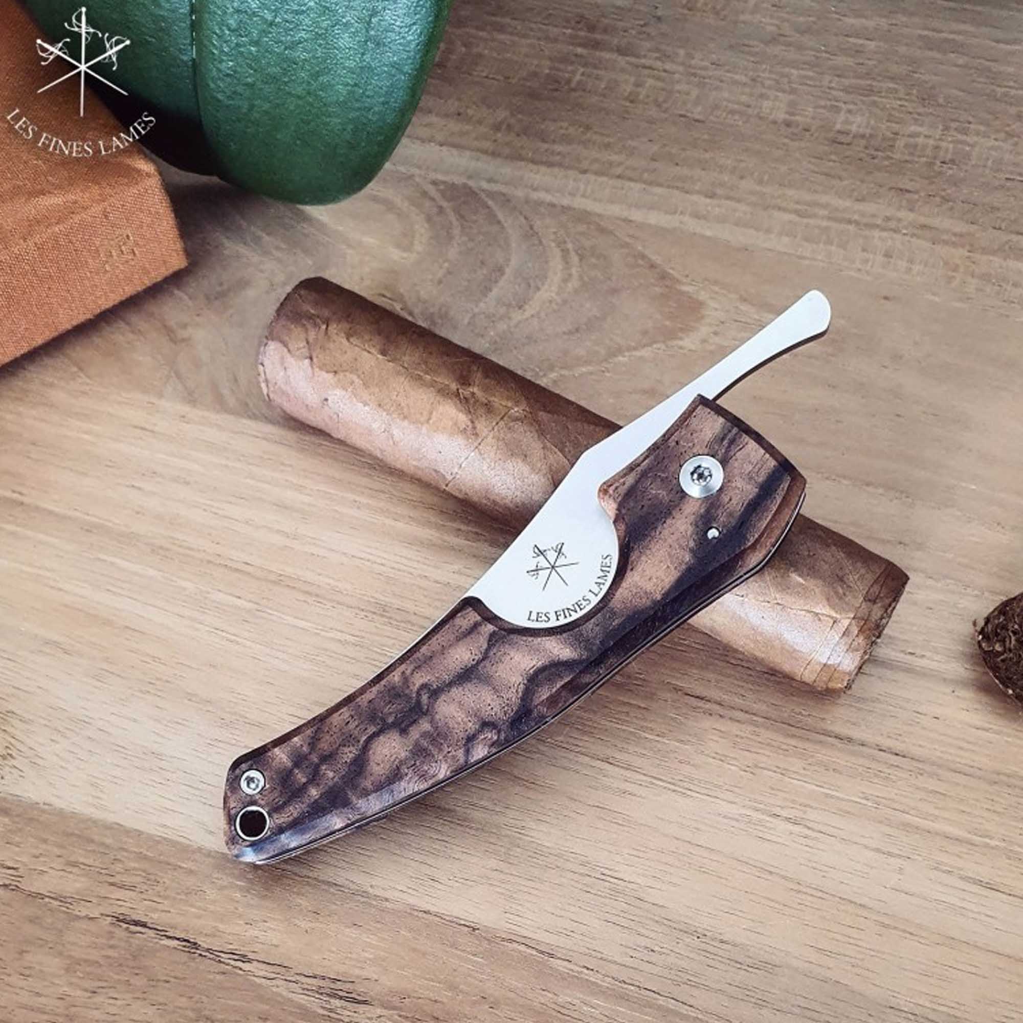 les-fines-lames-le-petite-gunstock-walnut-burl-03 Les Fines Lames Zigarrenmesser Le Petit Gunstock Walnut Burl